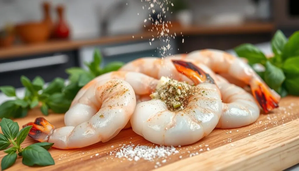 Seasoning the shrimp Seasoning the shrimp